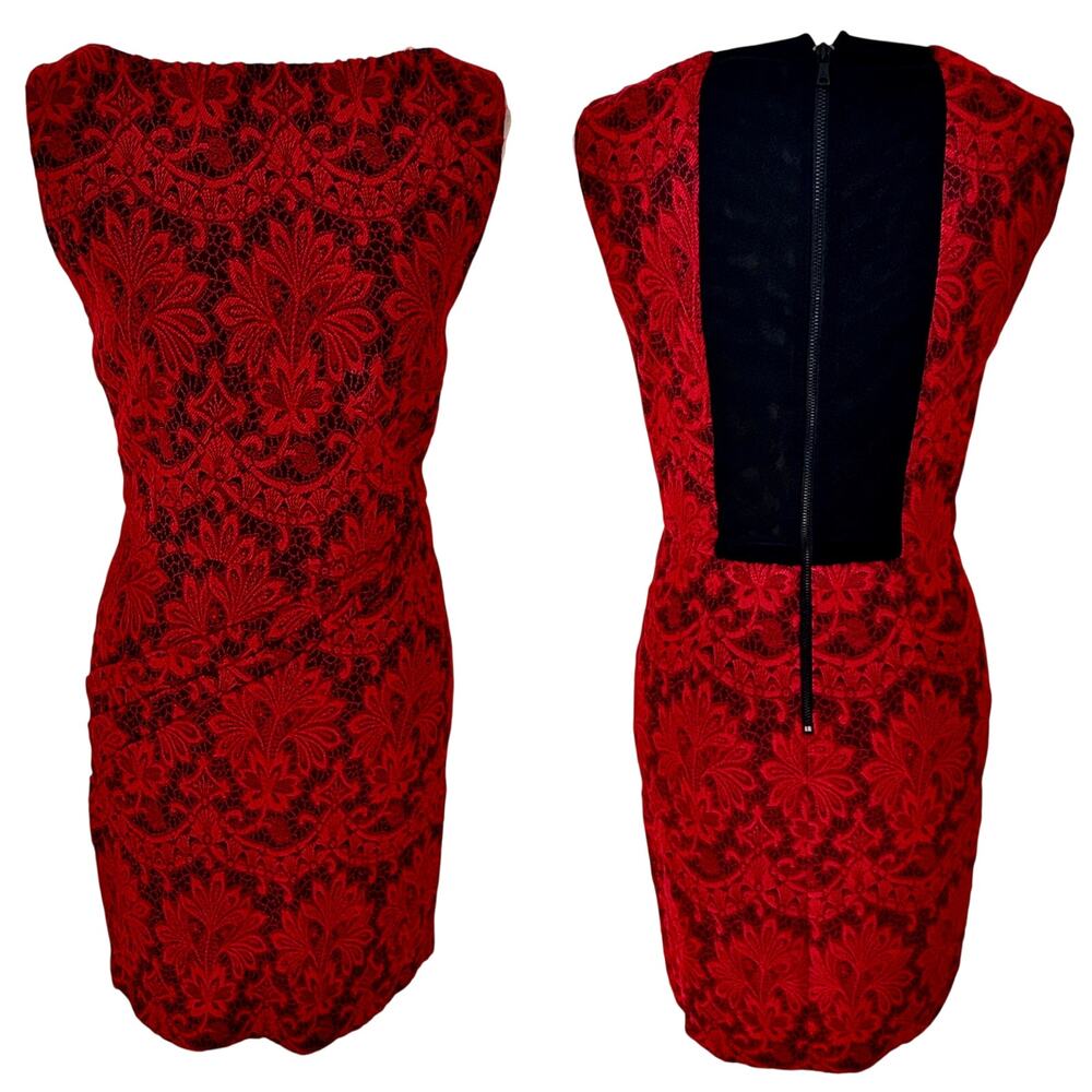 Alice + Olivia Red & Black Lace Sheath Dress Dark Feminine 4